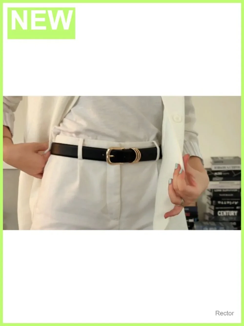 Women's Faux Leather Belt with Gold Buckle Classic Waist Accessory